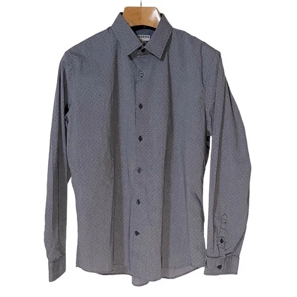 Express | Shirts | Express Mens Long Sleeve Fitted Shirt Blue Grey Small  Print Size Xl | Poshmark